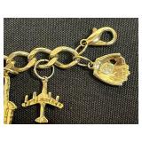 Set of 4 Assorted Charm Bracelets - Gold-Tone with Enamel Discs & Key Pendants