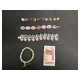 VTG Lot of Bracelets - Lissner, Jade Like Bead Bracelet & City Skyline Enamel Links and American Flag Pin