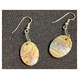 Abalone Shell Mosaic Jewelry Set in Silver Tone - Earrings & Tie Clip in Jewelry Case