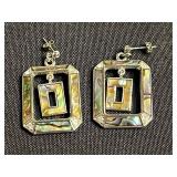 Abalone Shell Mosaic Jewelry Set in Silver Tone - Earrings & Tie Clip in Jewelry Case