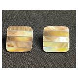 Abalone Shell Mosaic Jewelry Set in Silver Tone - Earrings & Tie Clip in Jewelry Case