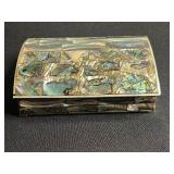 Abalone Shell Mosaic Jewelry Set in Silver Tone - Earrings & Tie Clip in Jewelry Case