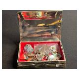 Abalone Shell Mosaic Jewelry Set in Silver Tone - Earrings & Tie Clip in Jewelry Case