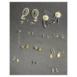 Three Pairs of Sterling Earrings, Group of Vintage Gold-Tone Earrings & Spider Stick Pin