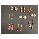 Boho Jewelry Set Inc Shell Mosaic Earrings & Coral Inlay Drop Pendants