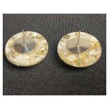 Boho Jewelry Set Inc Shell Mosaic Earrings & Coral Inlay Drop Pendants