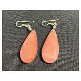 Boho Jewelry Set Inc Shell Mosaic Earrings & Coral Inlay Drop Pendants