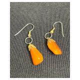 Boho Jewelry Set Inc Shell Mosaic Earrings & Coral Inlay Drop Pendants