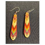 Boho Jewelry Set Inc Shell Mosaic Earrings & Coral Inlay Drop Pendants