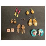 VTG Collectible Pair of "Cow" Earrings, Pink & Copper Beaded: Signed Enamel Squares, Tassel Earrings, Sunburst Drops