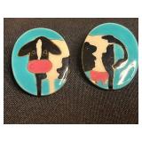 VTG Collectible Pair of "Cow" Earrings, Pink & Copper Beaded: Signed Enamel Squares, Tassel Earrings, Sunburst Drops