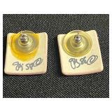 VTG Collectible Pair of "Cow" Earrings, Pink & Copper Beaded: Signed Enamel Squares, Tassel Earrings, Sunburst Drops