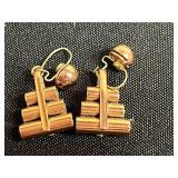 VTG Collectible Pair of "Cow" Earrings, Pink & Copper Beaded: Signed Enamel Squares, Tassel Earrings, Sunburst Drops