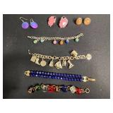 VTG Assorted Metal & Beaded Charm Bracelets & Floral Earrings - Assorted Costume Jewelry