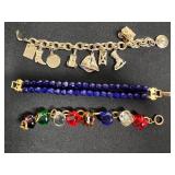 VTG Assorted Metal & Beaded Charm Bracelets & Floral Earrings - Assorted Costume Jewelry