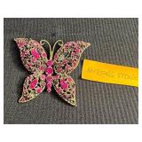 Vintage Rhinestone Brooch Set - Butterfly, Floral & Starburst in Gold-Tone Inc HAR Orange Pin