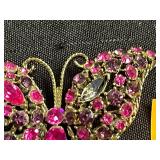 Vintage Rhinestone Brooch Set - Butterfly, Floral & Starburst in Gold-Tone Inc HAR Orange Pin