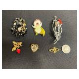 Vintage Gold-Tone Jewelry - Black Enamel Flower Brooch, Red Rose Pin & Floral Pendant