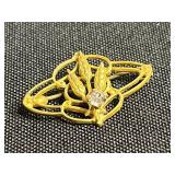 Vintage Gold-Tone Jewelry - Black Enamel Flower Brooch, Red Rose Pin & Floral Pendant