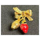 Vintage Gold-Tone Jewelry - Black Enamel Flower Brooch, Red Rose Pin & Floral Pendant