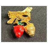 Vintage Gold-Tone Jewelry - Black Enamel Flower Brooch, Red Rose Pin & Floral Pendant