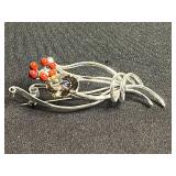 Vintage Gold-Tone Jewelry - Black Enamel Flower Brooch, Red Rose Pin & Floral Pendant