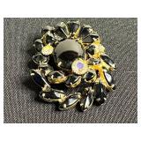 Vintage Gold-Tone Jewelry - Black Enamel Flower Brooch, Red Rose Pin & Floral Pendant