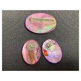 Vintage Gold-Tone Cat Brooches with Pink Cabochon Pin & Earring Set