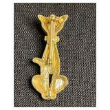 Vintage Gold-Tone Cat Brooches with Pink Cabochon Pin & Earring Set