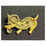 Vintage Gold-Tone Cat Brooches with Pink Cabochon Pin & Earring Set