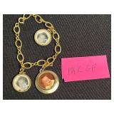 Two 12K GF Bracelets, Vintage Paris Tour Eiffel Medallion Charm Bracelet Set, Gold Tone Hawaii Charm Bracelet