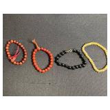 VTG Bead/Stone Charm Bracelets Collection - Red, Black & Amber Shell Beads & Stretchy Bracelets