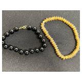 VTG Bead/Stone Charm Bracelets Collection - Red, Black & Amber Shell Beads & Stretchy Bracelets