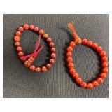 VTG Bead/Stone Charm Bracelets Collection - Red, Black & Amber Shell Beads & Stretchy Bracelets