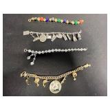 VTG Charm Bracelets with Florida Theme, Floral Charm & Glass Beads - Mixed Metals