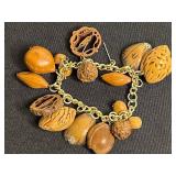 VTG Assorted Gold/Silver-Tone Charm Bracelet Lot Inc Monet & Boucher - Leaf & Acorn Charms, Dice & Coin Pendants