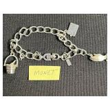 VTG Assorted Gold/Silver-Tone Charm Bracelet Lot Inc Monet & Boucher - Leaf & Acorn Charms, Dice & Coin Pendants