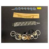 Bracelets - Coro Blue Square Stone Link Bracelets, Rhinestone & Canada Maple Leaf Charm (Made in Canada)