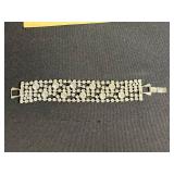 Bracelets - Coro Blue Square Stone Link Bracelets, Rhinestone & Canada Maple Leaf Charm (Made in Canada)