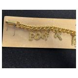Bracelets - Coro Blue Square Stone Link Bracelets, Rhinestone & Canada Maple Leaf Charm (Made in Canada)