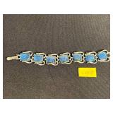 Bracelets - Coro Blue Square Stone Link Bracelets, Rhinestone & Canada Maple Leaf Charm (Made in Canada)