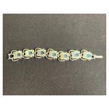 Bracelets - Coro Blue Square Stone Link Bracelets, Rhinestone & Canada Maple Leaf Charm (Made in Canada)