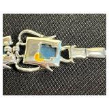 Bracelets - Coro Blue Square Stone Link Bracelets, Rhinestone & Canada Maple Leaf Charm (Made in Canada)