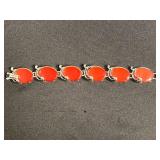 VTG Bracelets Inc Trifari - Red Cabochon & Crystal Vine, Silver & Copper Links