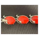 VTG Bracelets Inc Trifari - Red Cabochon & Crystal Vine, Silver & Copper Links
