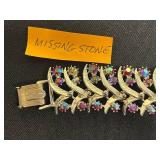 VTG Bracelets Inc Trifari - Red Cabochon & Crystal Vine, Silver & Copper Links