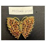 Vintage Rhinestone Brooch Set - Butterfly & Floral Pins Inc Keyes