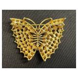 Vintage Rhinestone Brooch Set - Butterfly & Floral Pins Inc Keyes