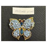 Vintage Rhinestone Brooch Set - Butterfly & Floral Pins Inc Keyes