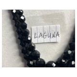 VTG Bead Necklace Set - Inc Laguna Black Faceted, White Speckled & Pink Bead Necklaces